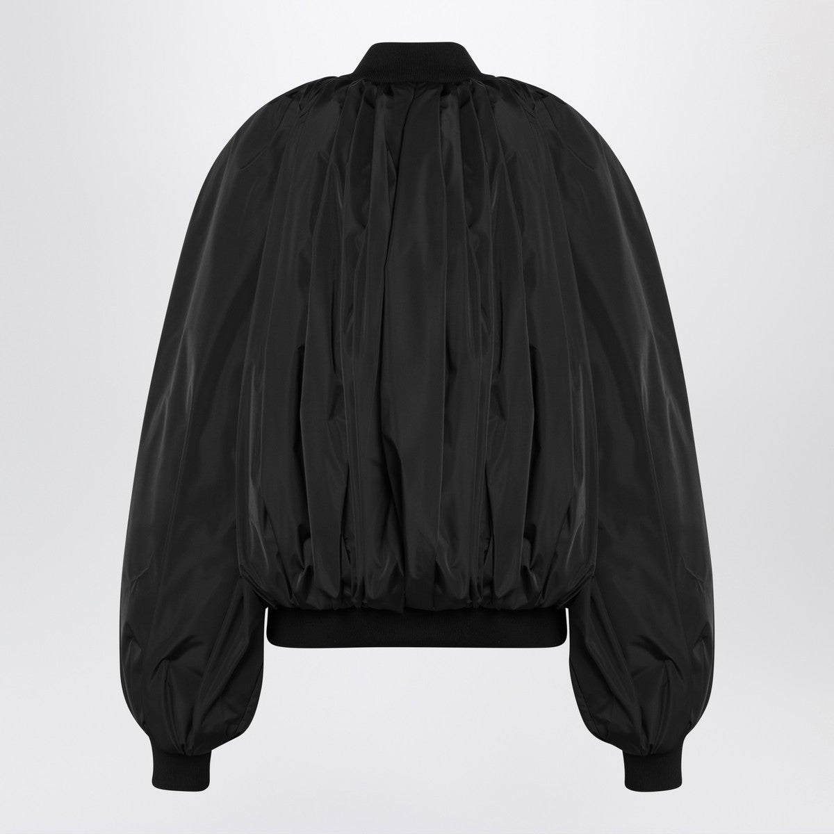 Balenciaga Draped black bomber jacket in technical micro-faille